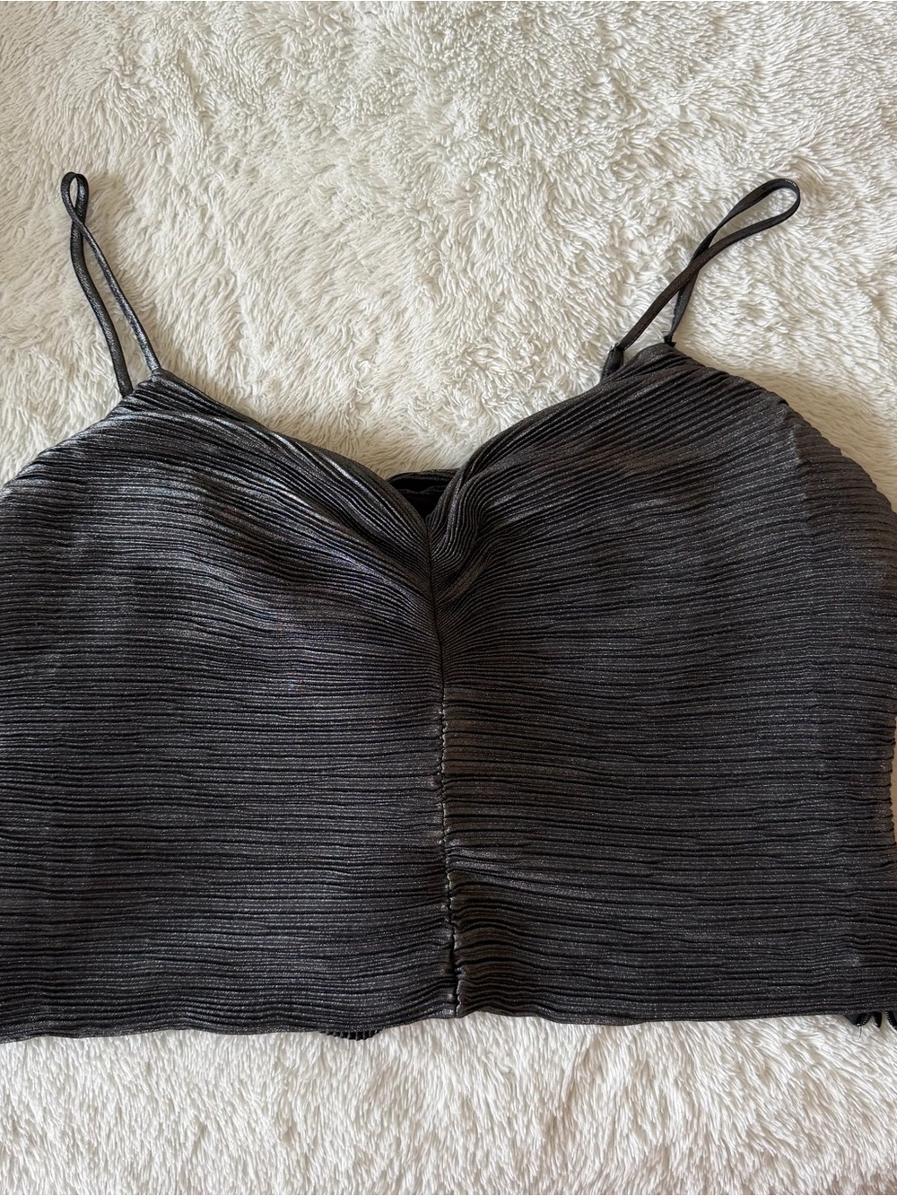 Black Pleated Express Bow Back Crop Top
